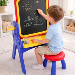 Pizarra con Banquito para Niños - Doble Función de Tiza y Marcador