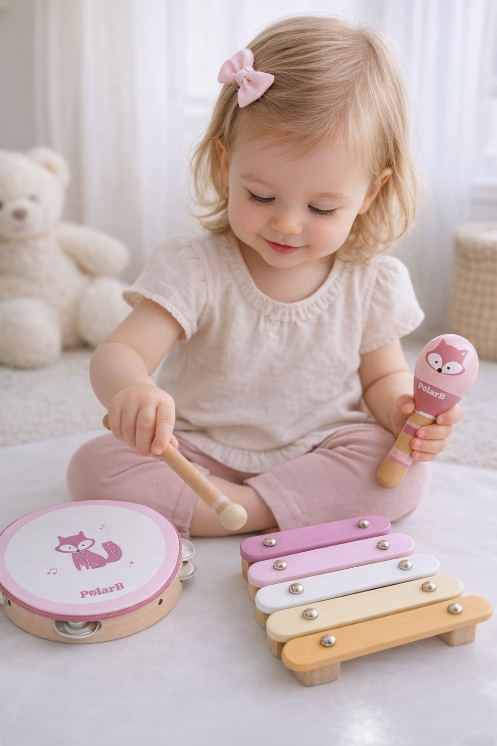 Set Musical Infantil de Madera en Tonos Pastel