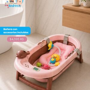 Bañera para Bebé Multifuncional con Asiento Acolchado y Juguetes