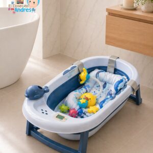Bañera para Bebé Multifuncional con Asiento Acolchado y Juguetes