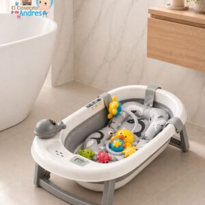 Bañera para Bebé Multifuncional con Asiento Acolchado y Juguetes