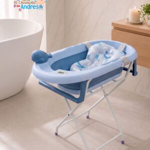 Bañera para Bebé con Pedestal Plegable y Soporte Ergonómico