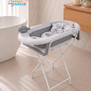 Bañera para Bebé con Pedestal Plegable y Soporte Ergonómico