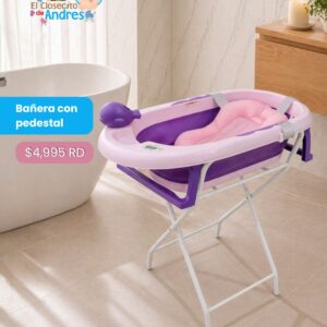 Bañera para Bebé con Pedestal Plegable y Soporte Ergonómico